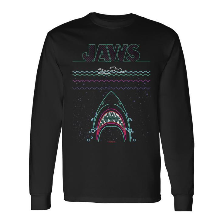 ジョーズ ネオンシャークアタックサーファーアートワーク 長袖Tシャツ
