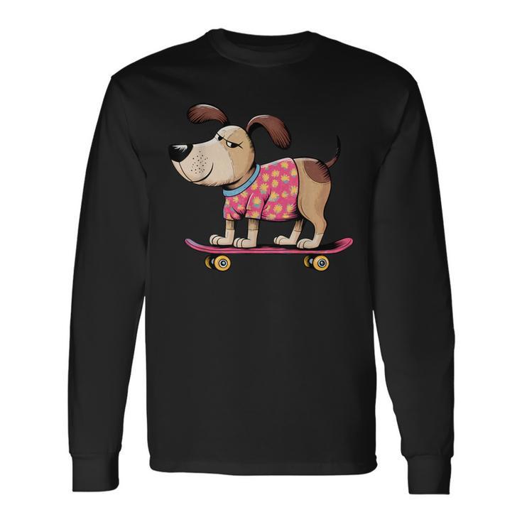 スケートボード犬 – 楽しい漫画のペット 長袖Tシャツ