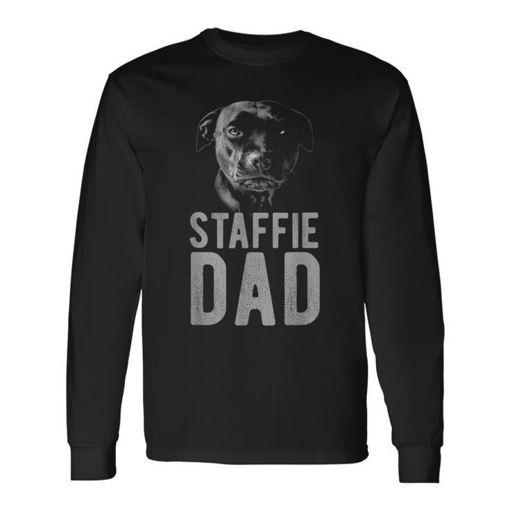 スタッフォードシャーブルテリア ブラック 男性用 スタッフィー パパ 長袖Tシャツ