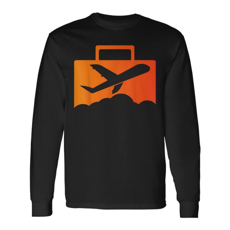 スーツケース航空の飛行機デザイン 長袖Tシャツ