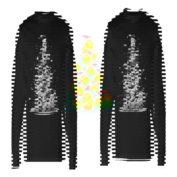 セキセイインコのクリスマス ツリー 面白いセキセイインコ ホリデー セキセイインコ 長袖Tシャツ ギフトのアイデア