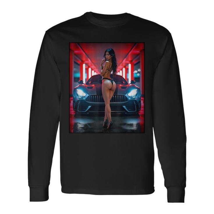 セクシーガールグラフィックtシャツ セクシービキニモデル&エキゾチックカー 長袖Tシャツ