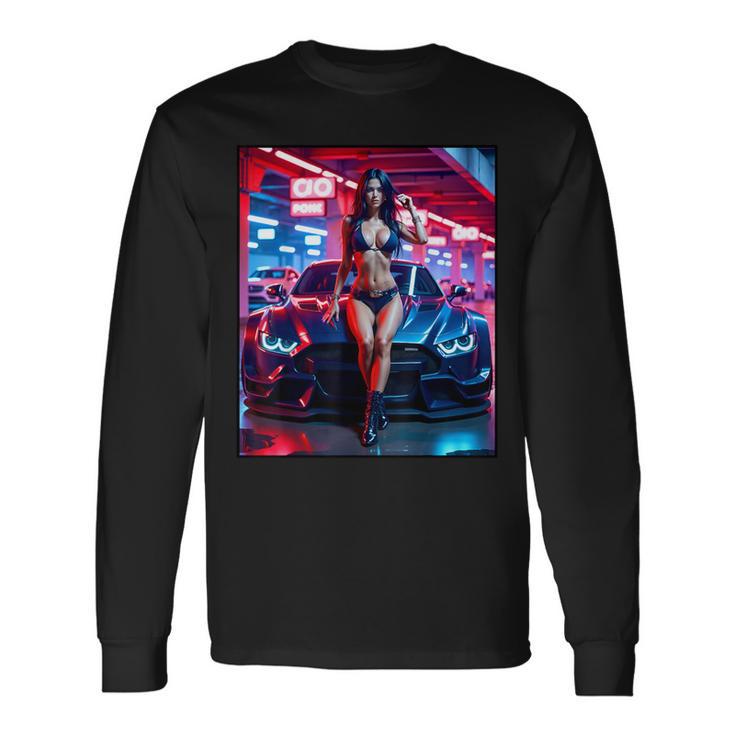 セクシーガールグラフィックtシャツ セクシーピンナップモデル&エキゾチックカー 長袖Tシャツ