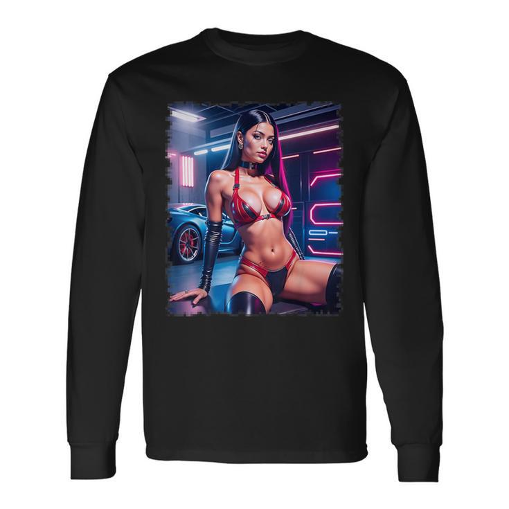 セクシーガールグラフィックtシャツ セクシーラティーナビキニモデル&スポーツカー 長袖Tシャツ