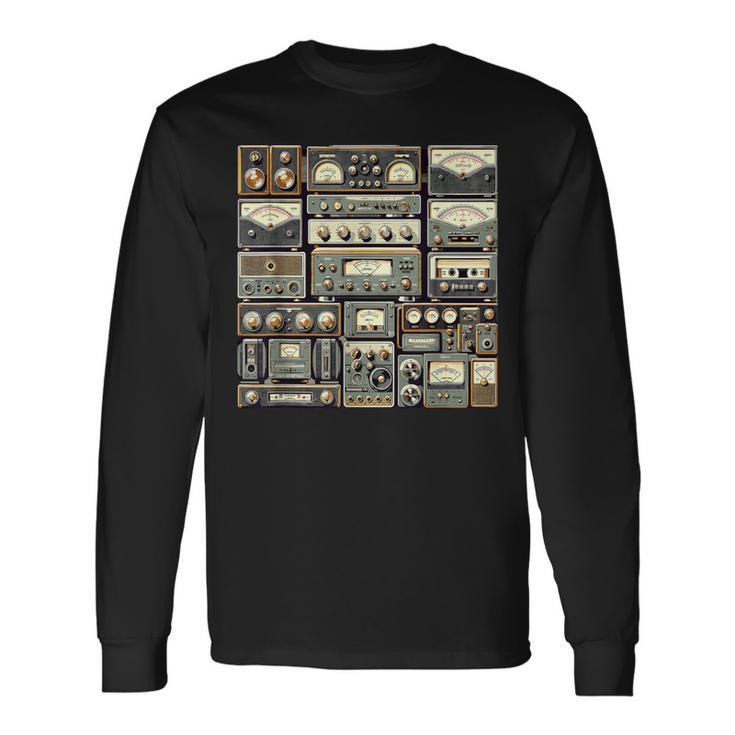 セットアップ ヴィンテージ オーディオ Hifi サウンドシステム ミックスメディア コラージュ 長袖Tシャツ