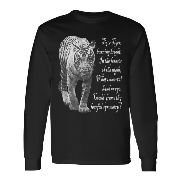 タイガー 白黒 ウィリアムブレイクの詩 長袖Tシャツ