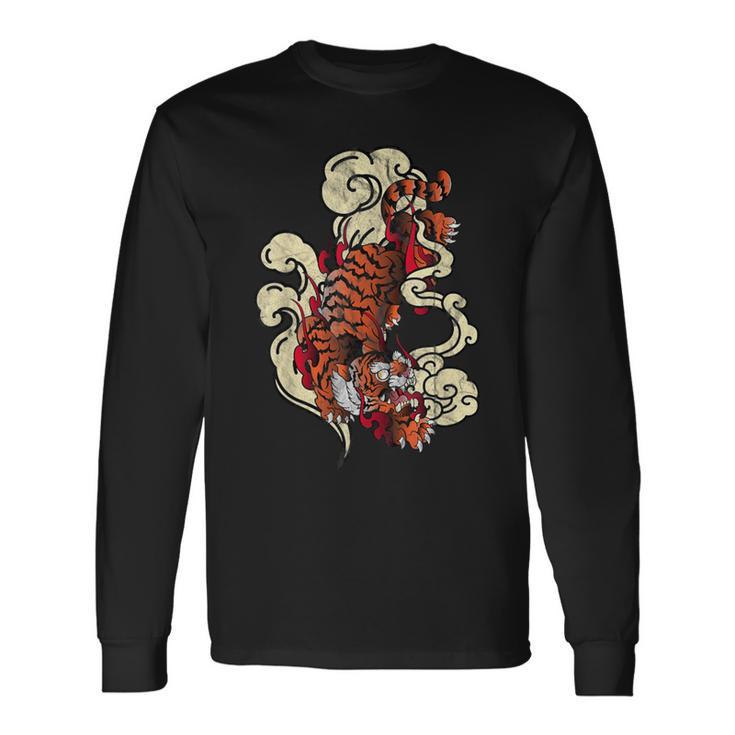 タトゥースタイル 伝統的な日本の虎 中国新年 長袖Tシャツ
