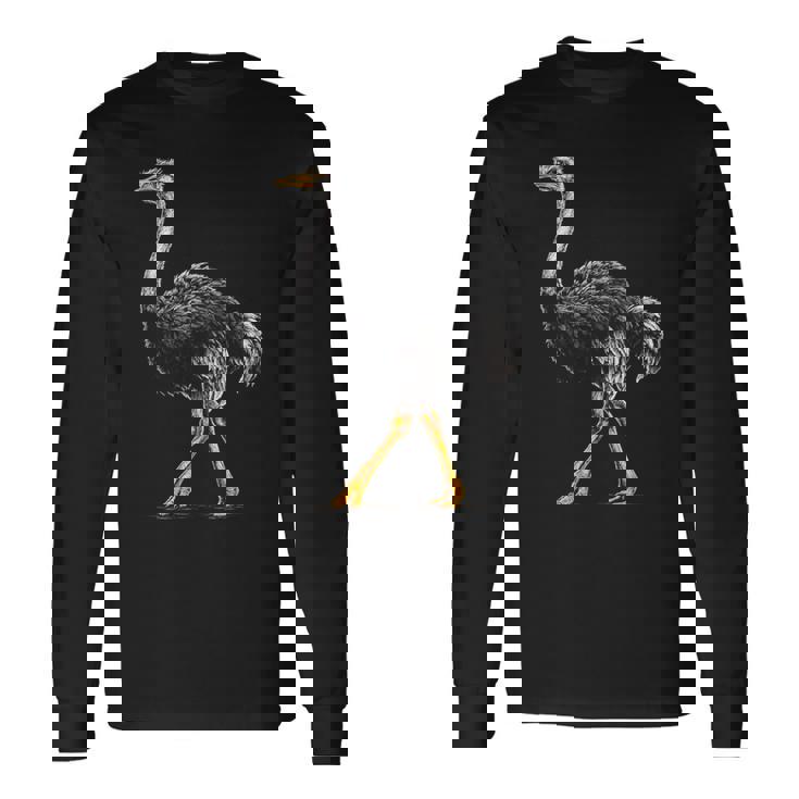 ダチョウ ポートレート 動物 モチーフ 描画 鳥 アート 長袖tシャツ 長袖Tシャツ ギフトのアイデア
