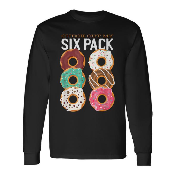 チェックアウトおれのシックスパックおもしろドーナツ 長袖Tシャツ