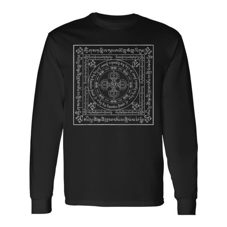 チベット曼荼羅 ヤントラ ヴァジュラ マントラ ヴァジュラーナ 仏教 長袖Tシャツ