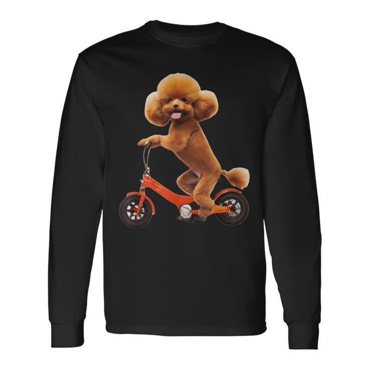 チャリで来た トイプードル 面白いtシャツ 犬 動物 メンズ グッズ かわいい おもしろ 面白い 服 ネタ 長袖Tシャツ