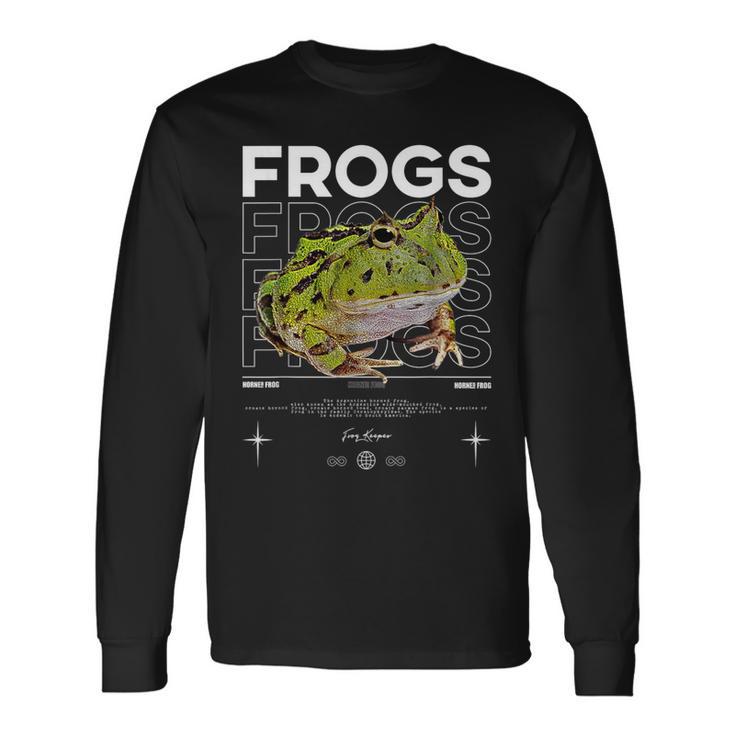ツノガエル ストリートウェア カエル飼育員 長袖Tシャツ