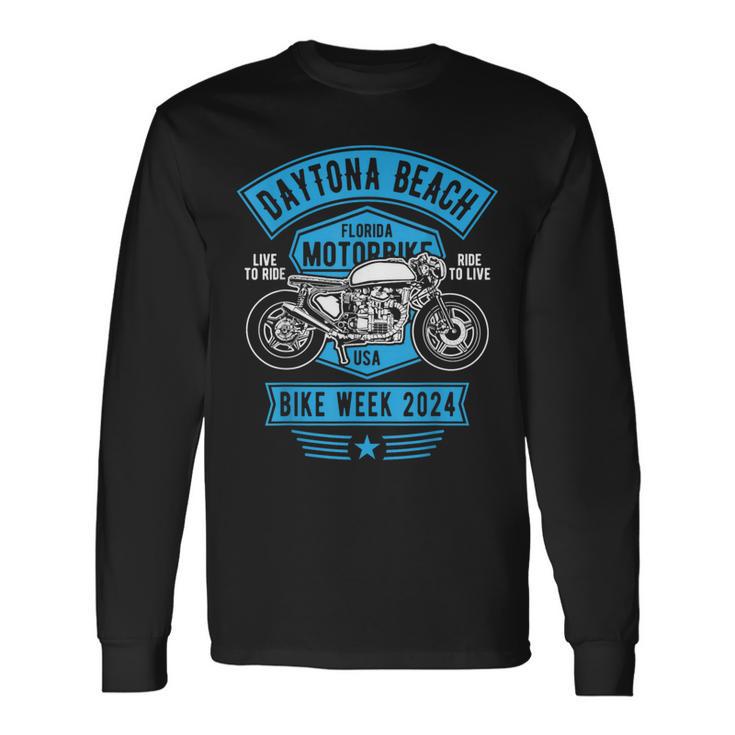 デイトナビーチバイクウィーク2024レトロバイクデザイン 長袖Tシャツ