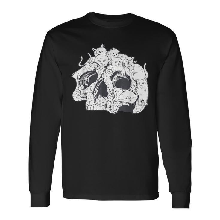 ドクロ 猫 面白い ハロウィン 漫画 子猫 長袖Tシャツ