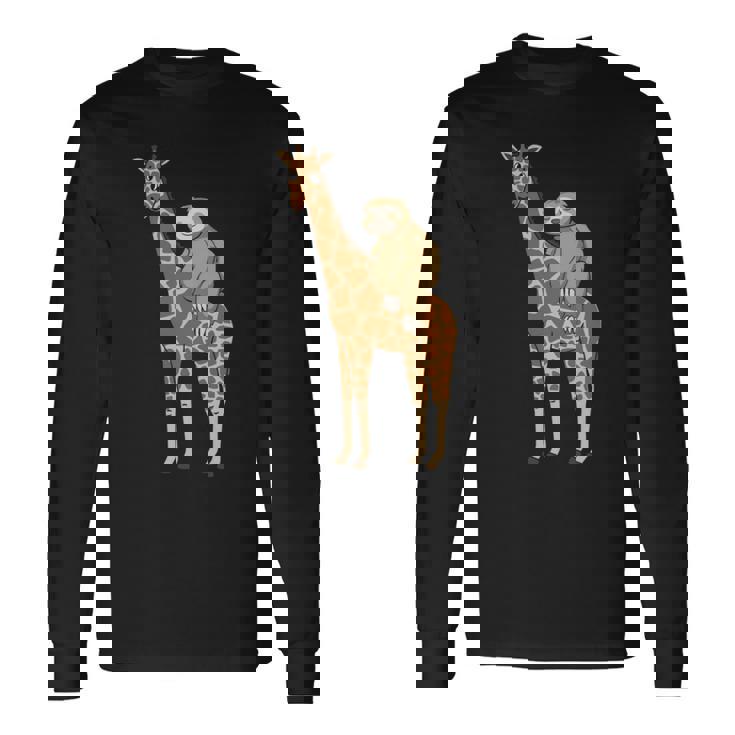 ナマケモノ キリン 面白い 怠惰なナマケモノ 動物 乗る キリン 長袖tシャツ 長袖Tシャツ