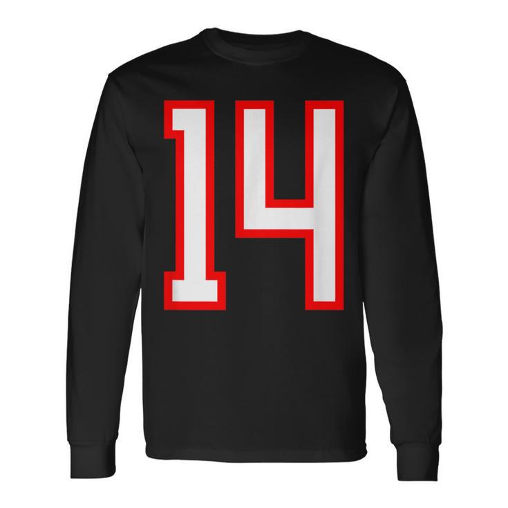 ナンバー 14 スポーツ ホワイト レッド ナンバー 14 長袖Tシャツ