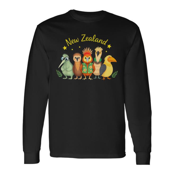 ニュージーランドの鳥 キウイ マオリ アオテアロア タカヘ カカポ ウェカ 長袖Tシャツ
