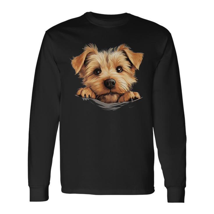 ノーフォークテリア 犬 ママ パパ 覗き見 子犬 長袖Tシャツ