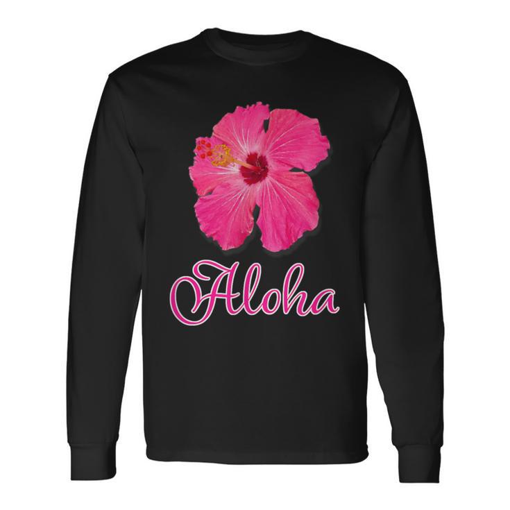 ハイビスカス Aloha アロハ《赤》（ハワイ・南国・フラダンス）夏 かわいい 長袖Tシャツ