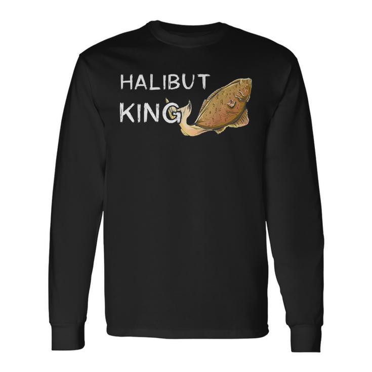 メンズ ハリバット 王様キャッチ おかしな釣り 漁師 ハリブット 魚 長袖Tシャツ