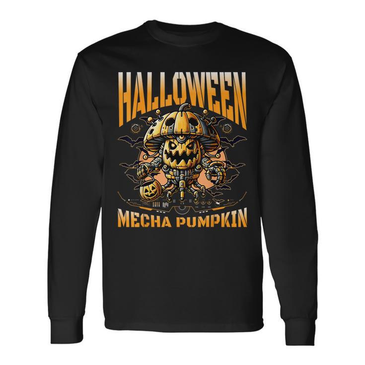 ハロウィンメカかぼちゃロボットsfホラー 長袖Tシャツ