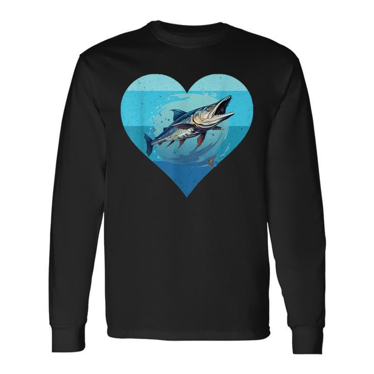 バラクーダ レトロ ハート バラクーダ 釣り 海水魚好き 長袖Tシャツ