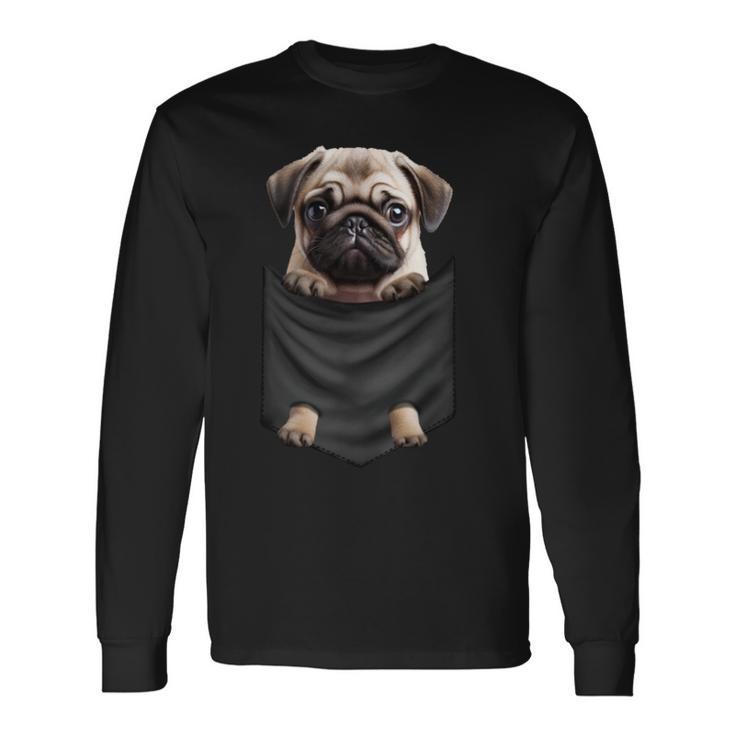 パグ 面白いtシャツ イヌ ポケット わんこ メンズ 犬好き グッズ かわいい おもしろ 面白い 服 ネタ 長袖tシャツ 長袖Tシャツ
