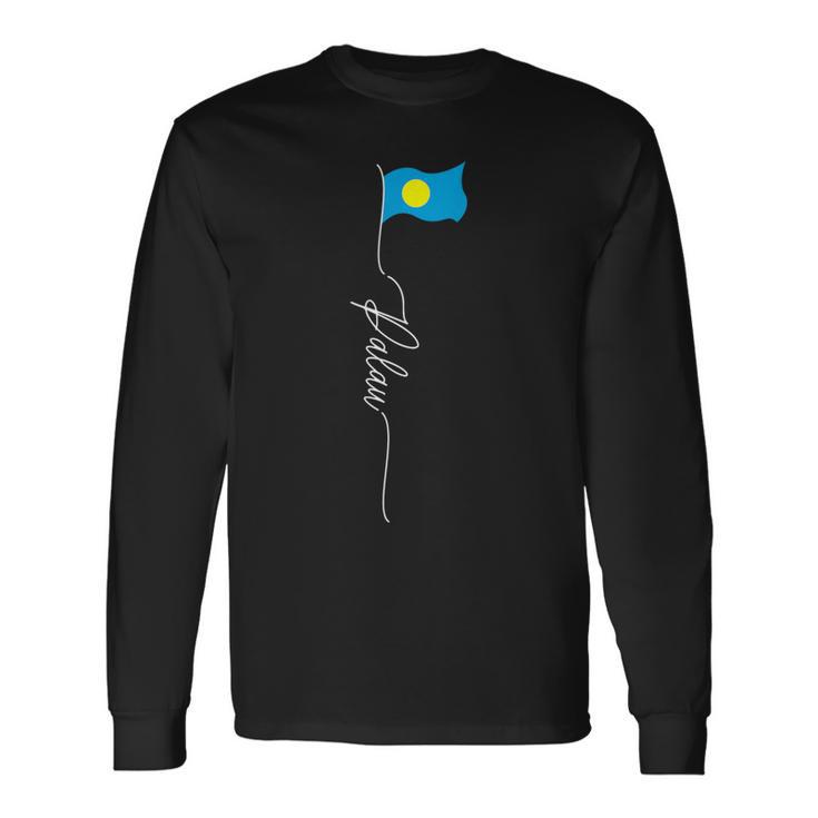 パラオ国旗 パラオ国旗 パラオ愛国国旗 長袖Tシャツ