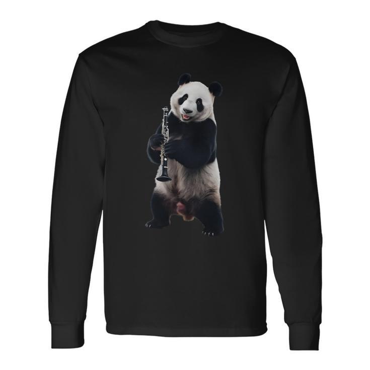 パンダ 演奏 クラリネット リアル 長袖tシャツ 長袖Tシャツ
