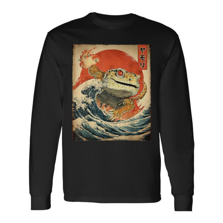 ヒョウ ヤモリ トカゲ 怪獣 怪獣 日本のビンテージポスター 長袖Tシャツ