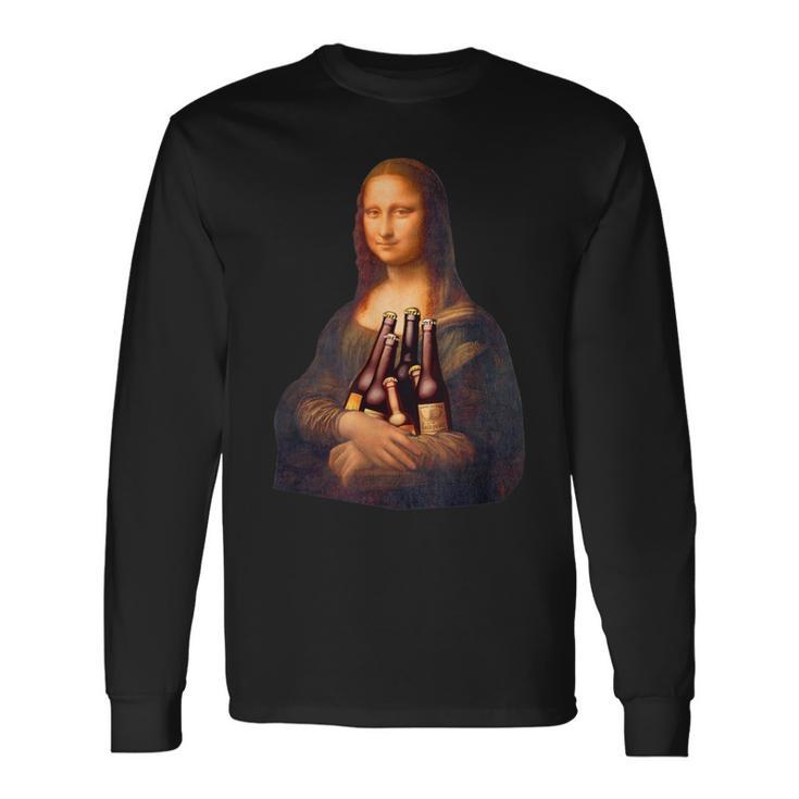 ビール 酒 面白いtシャツ モナリザ 飲み おもしろ 飲み会 のんべえ メンズ ネタ 服 美術 パーティー 長袖Tシャツ