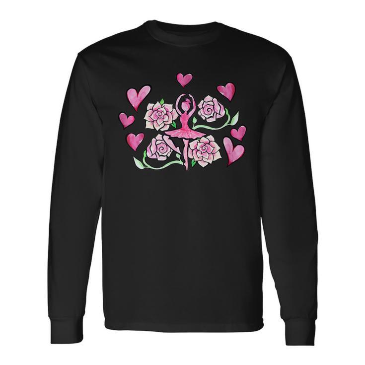 ピンクローズのバレリーナ バレエ 長袖Tシャツ