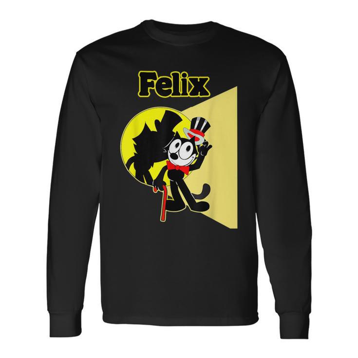 フェリックスブラックキャット漫画シルクハット＆ブロードウェイステージ＆スポットライト 長袖Tシャツ ギフトのアイデア