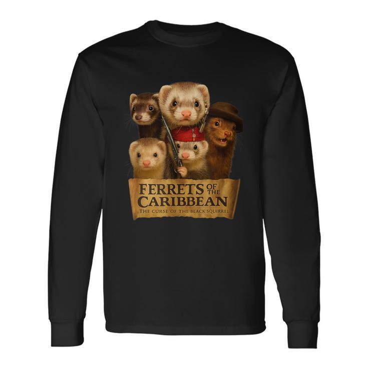 フェレット海賊アドベンチャークルー–面白い動物のパロディポスター 長袖Tシャツ