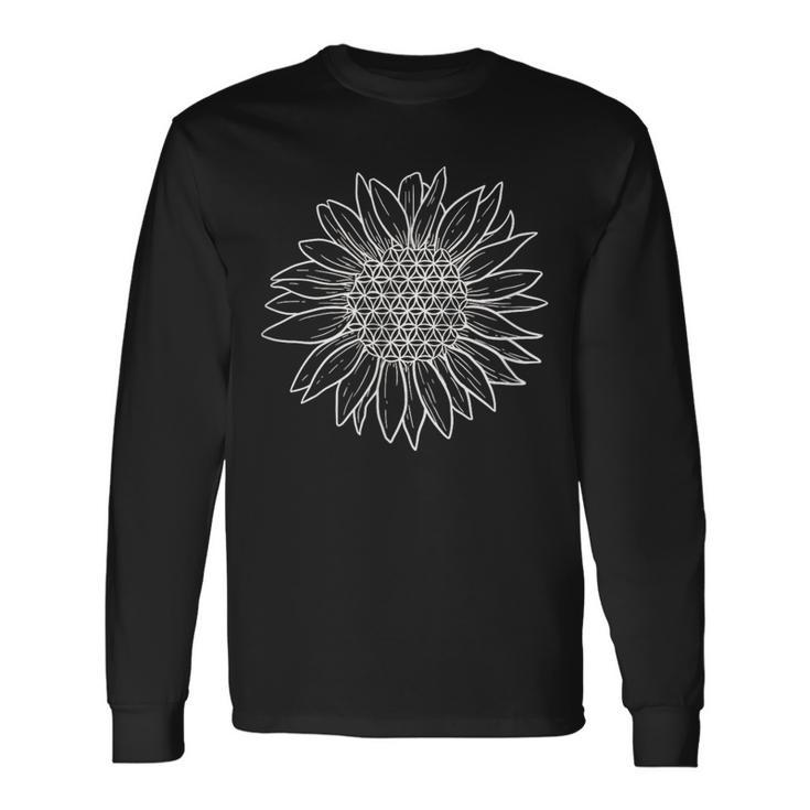 フラワー オブ ライフ ひまわり T シャツ、神聖幾何学模様 長袖Tシャツ