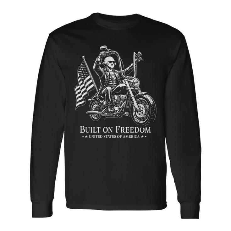 フリーダムモーターサイクルアートに基づいたジョージ・ワシントン大統領 長袖Tシャツ ギフトのアイデア