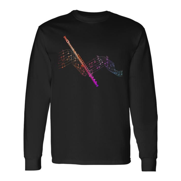 フルート用のフルート付きのカラフルな譜面。 長袖Tシャツ