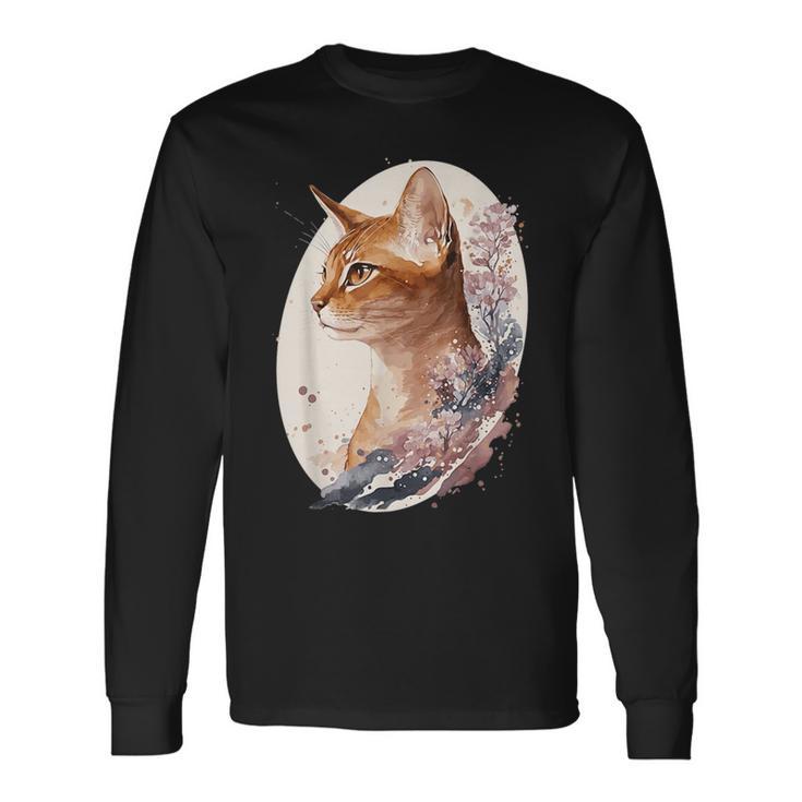 フローラル アビシニアンキャット 日本桜猫 犬種 長袖Tシャツ