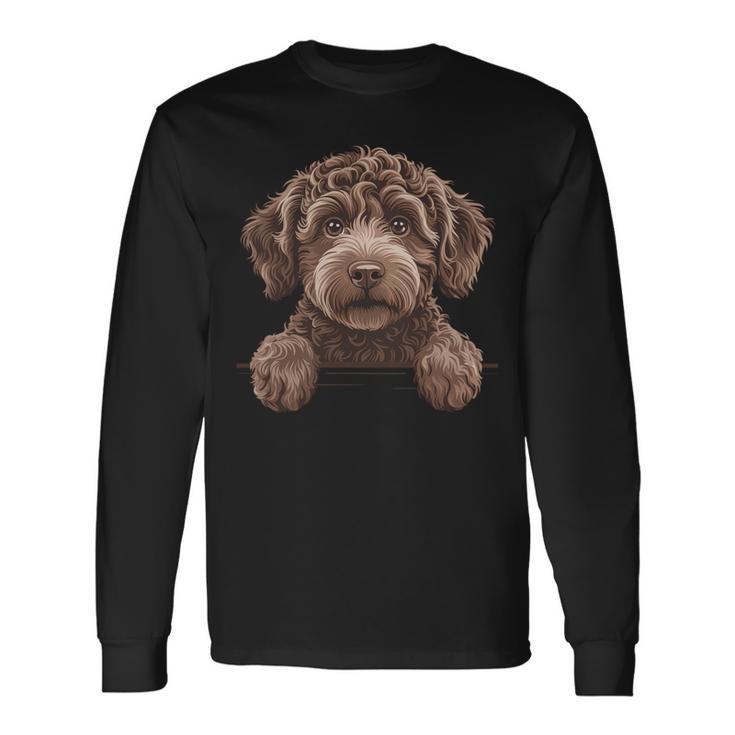 ブラウン ラブラドゥードル かわいい 覗き見 落書き 子犬 犬 長袖tシャツ 長袖Tシャツ