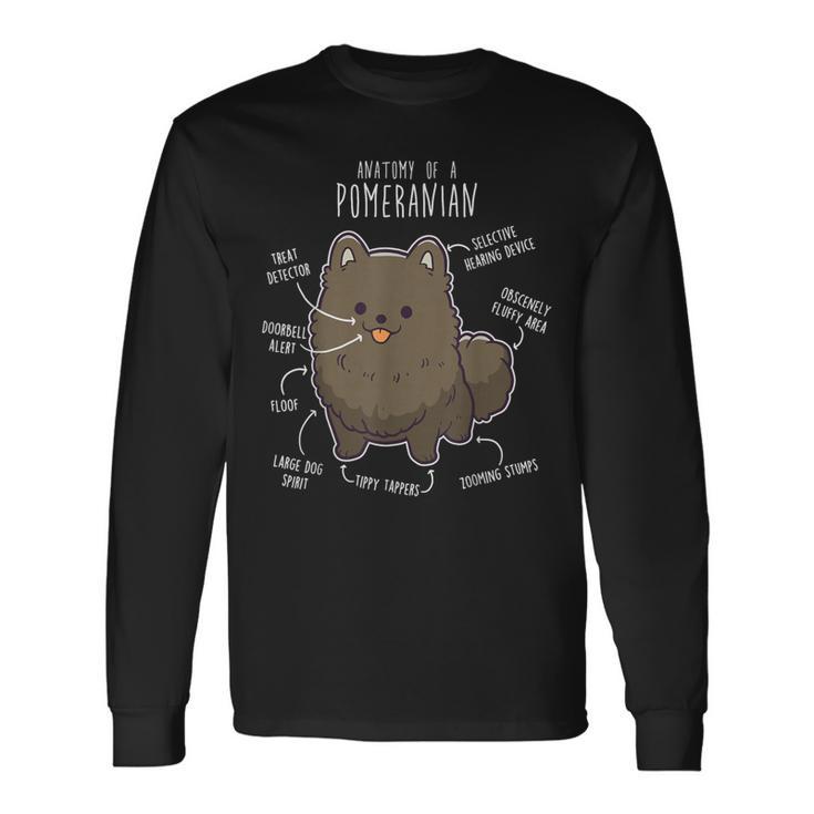 ブラックポメラニアン解剖学、面白くてかわいいペットポンポン、犬のお父さん。 長袖Tシャツ