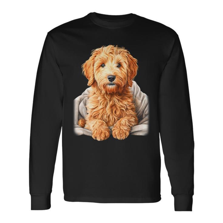 ブランキー付きのかわいいゴールデンドゥードル犬 長袖Tシャツ