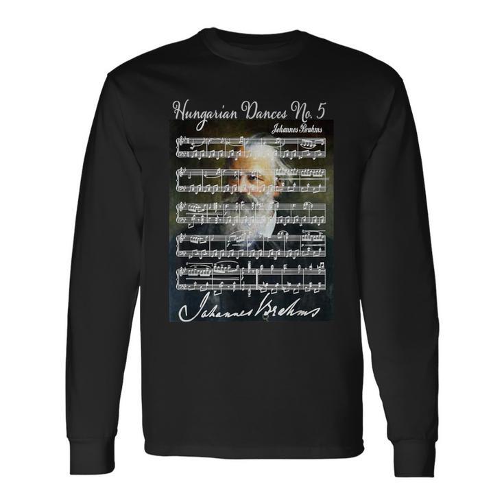ブラームス愛好家 ハンガリー舞踊 ポートレート&シグネチャーミュージック 長袖Tシャツ