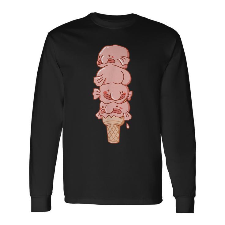 ブロブフィッシュ アイス クリーム、面白いブロブフィッシュ 長袖Tシャツ