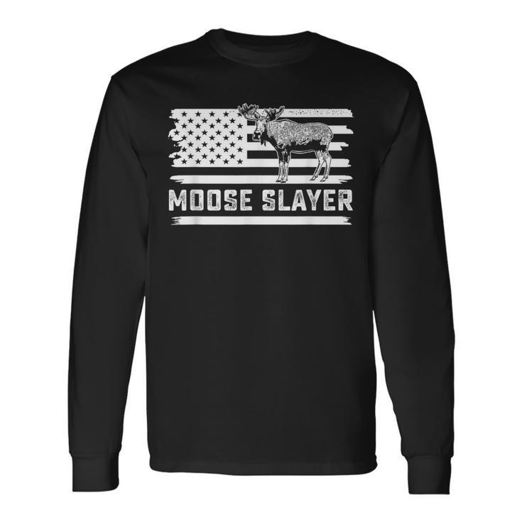 ヘラジカ ハンティング ビンテージフラッグ スレイヤー ハンター 長袖Tシャツ