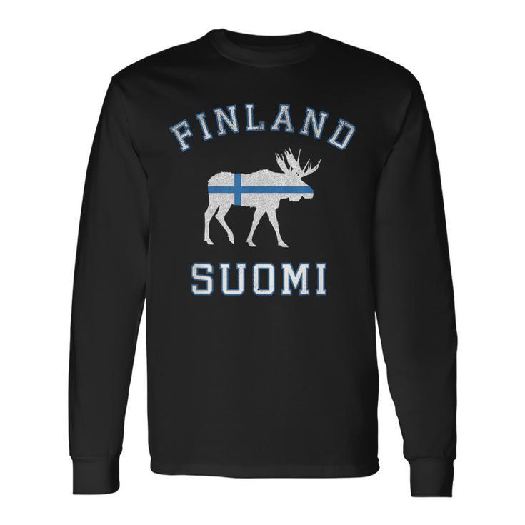 ヘラジカ フィンランド国旗 長袖Tシャツ