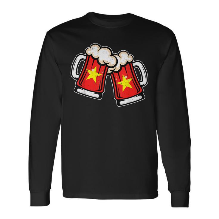 ベトナム国旗ビールジョッキ クールなベトナムビール 長袖Tシャツ