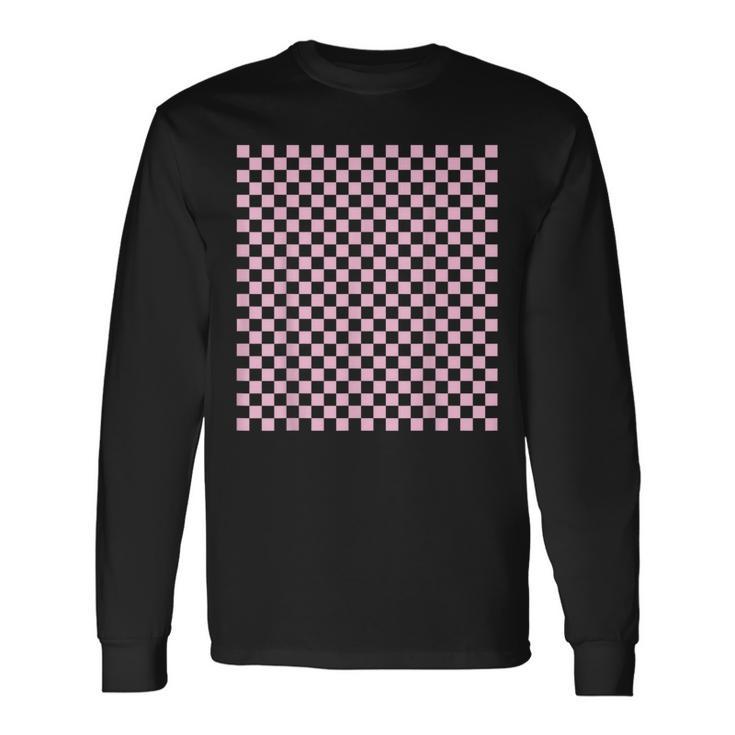 ペールピンク、市松模様、市松 長袖Tシャツ