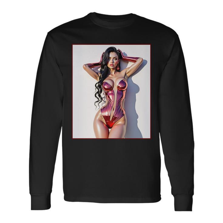 ホットガールオンtシャツ 男性用 セクシー巨乳sfピンナップガール 長袖tシャツ 長袖Tシャツ