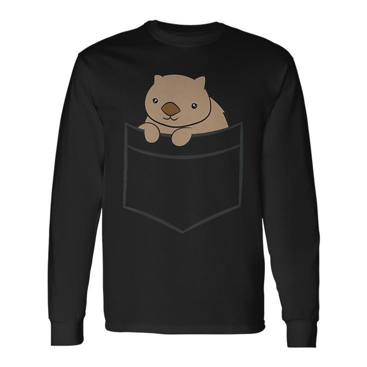 ポケットの赤ちゃんウォンバット かわいいオーストラリアのウォンバット 長袖Tシャツ