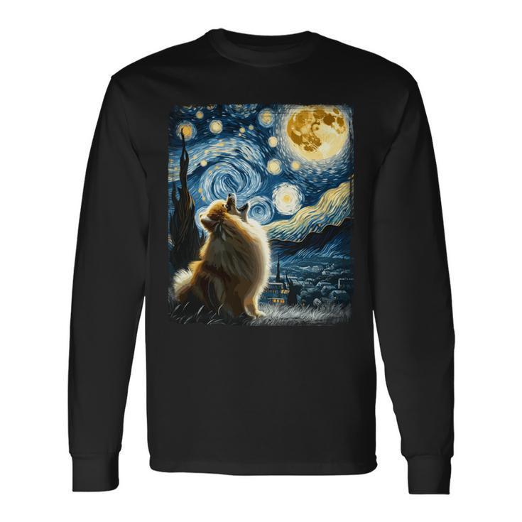 ポメラニアン 犬 イヌアート ゴッホ 星月夜 ポメラニアン 長袖tシャツ 長袖Tシャツ
